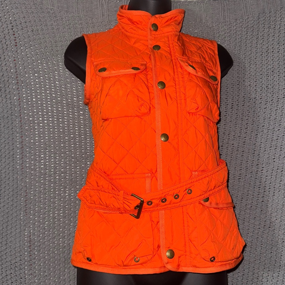 Polo Ralph Lauren Girls Orange Diamond Quilted Vest sz M (8-10)